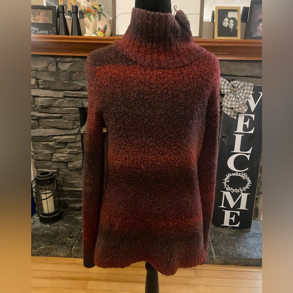 Woolrich Ombre Cowl Neck Boucle Sweater in Burgundy and Brown